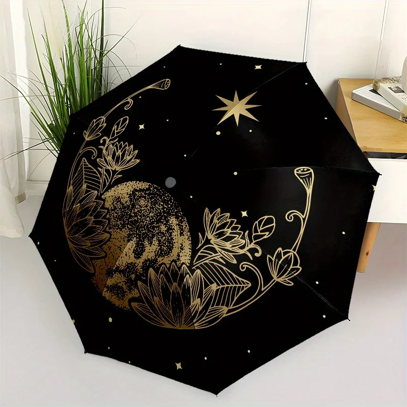 Jardín al Luar de la Luna: Decoración Floral Celestial, Paraguas Plegable Compacto de 3 Secciones para Hombres y Mujeres, Regalo para el Día de San Valentín o el Día de la Madre