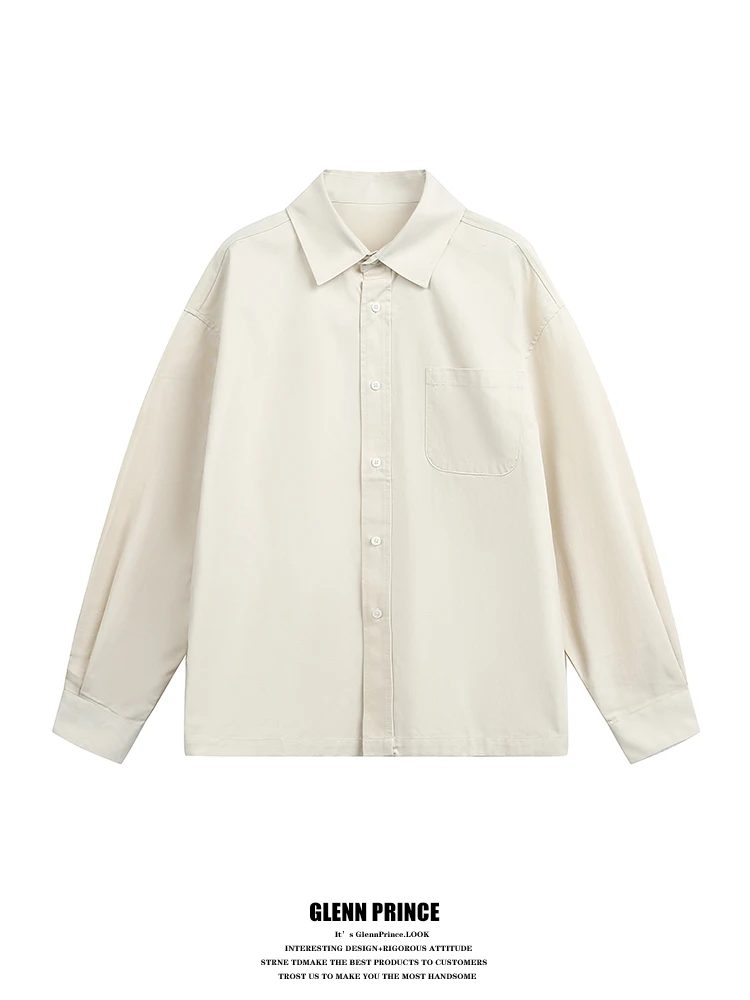 

Cleanfit Commute Men's Long Sve irt GPstudio Japanese Retro Simple Pure Color Faionable Urban Cotton Spring Autumn