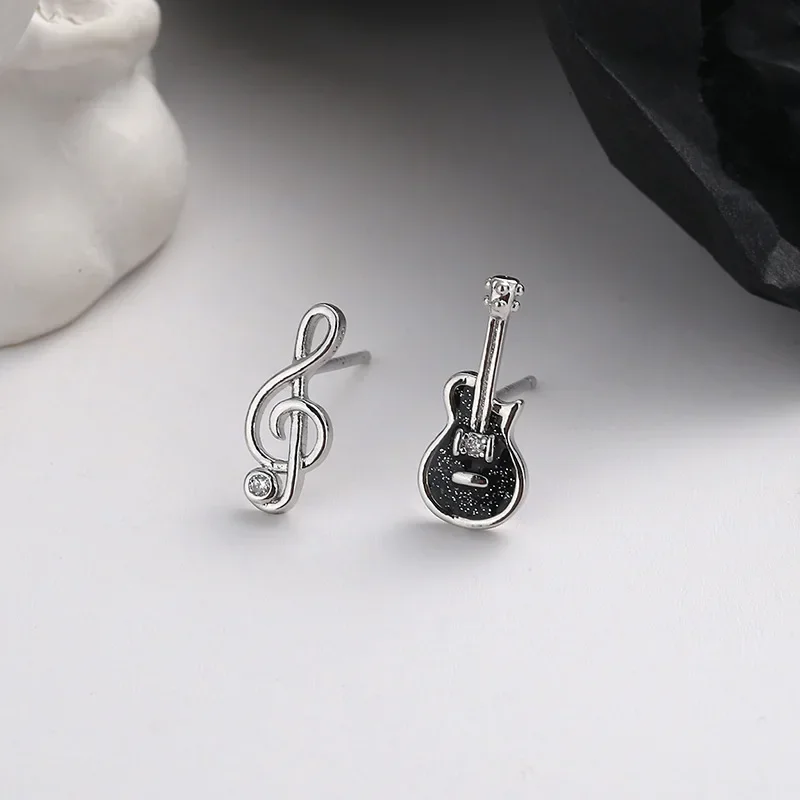 Elviragirl Asymmetric Treble Clef Guitar Stud Earrings Musical Note Earrings For Women Girls Music Lovers Gift