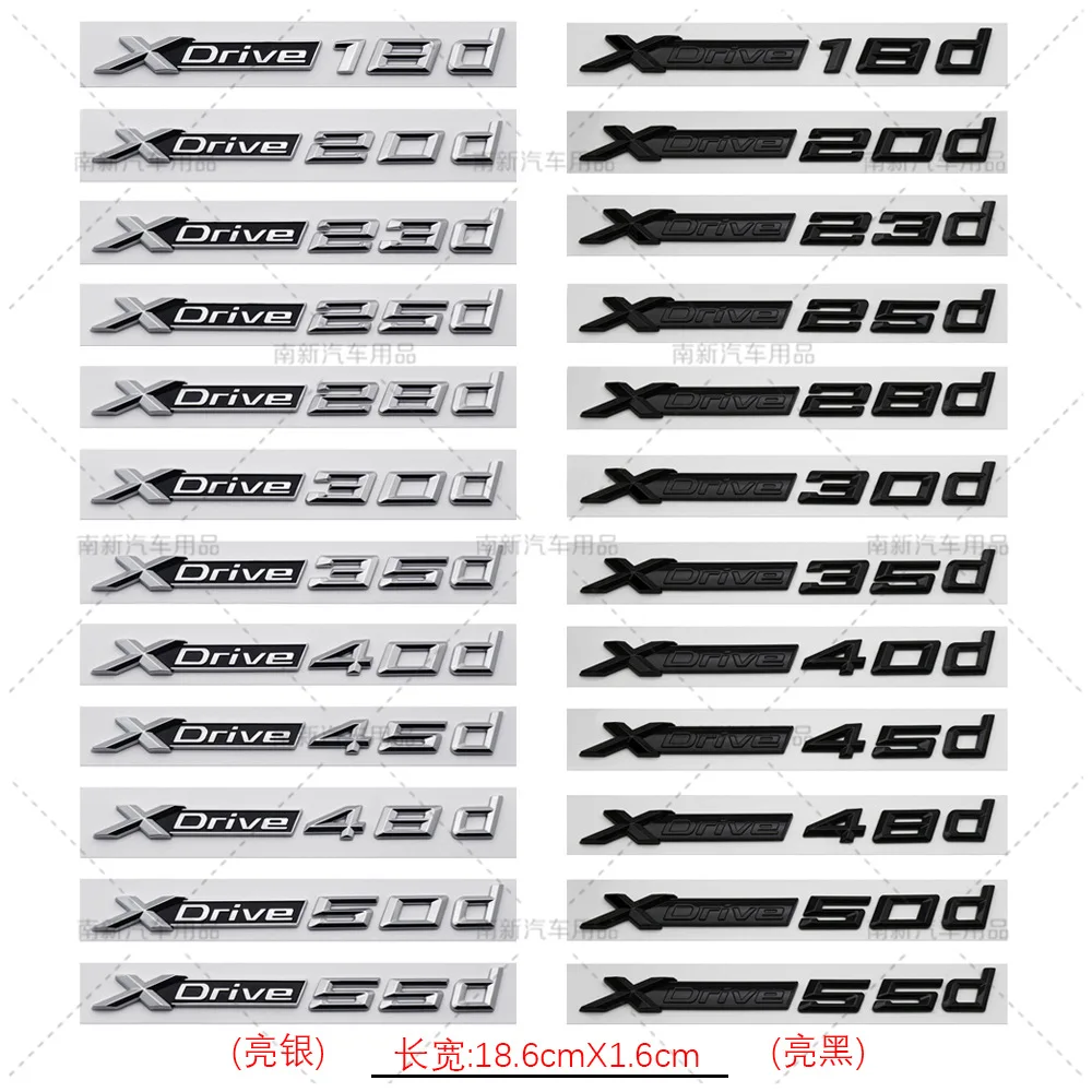 Chrome Black Letters Fender Trunk Emblems For BMW XDrive 18d 20d 23d 25d XDrive28d 30d 35d 38d 40d 45d XDrive48d 50d XDrive55d