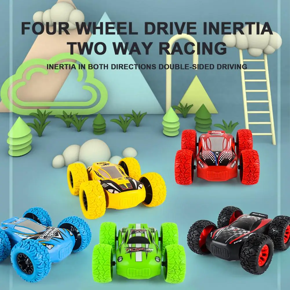 Double-sided Racing Car Toy Large Rubber Four-wheel Push And Go Bright Color Cool Kids Inertial Drive Vehicle Toy Toddlers Boys