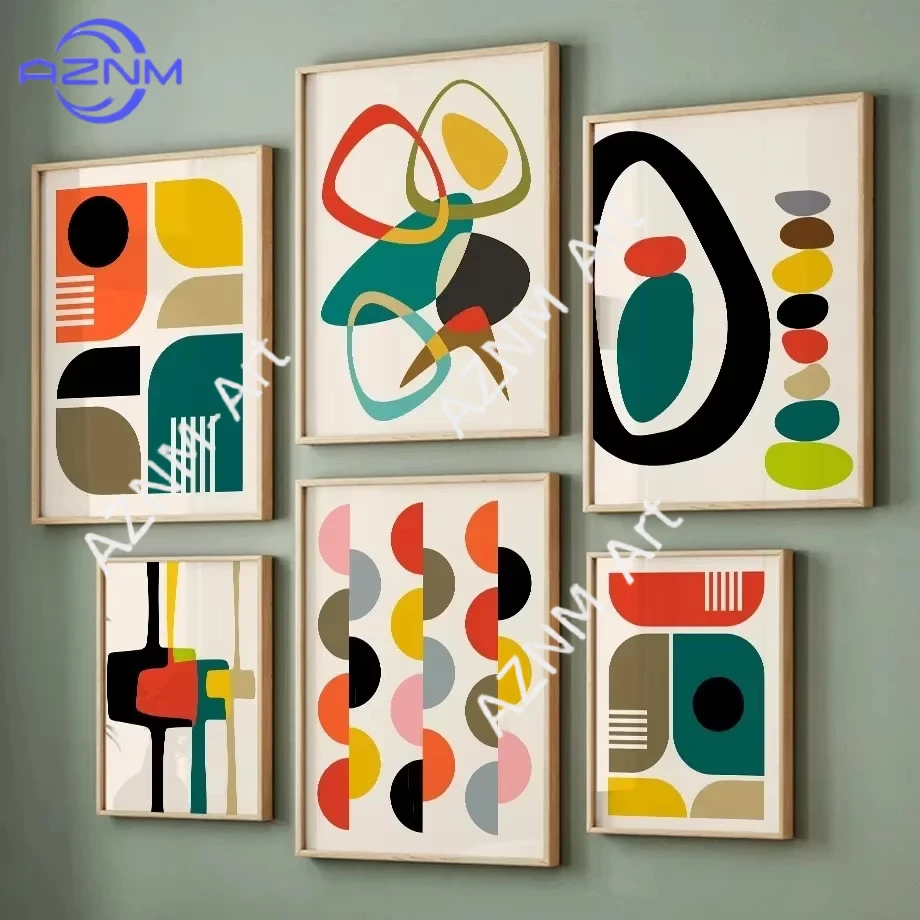 1pc Canvas Painting Mid Century Abstract Unique Geometric Color Block Poster Wall Art Prints Picture Living Room Home Decor