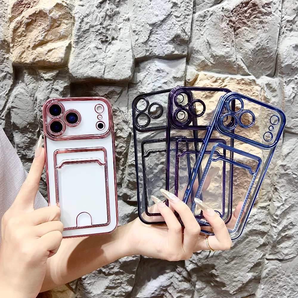 الفاخرة لينة تصفيح حامل بطاقة حقيبة الحال بالنسبة آيفون 17 الهواء 16 15 14 زائد 13 12 11 برو ماكس 16e واضح للصدمات فتحة المحفظة غطاء #6