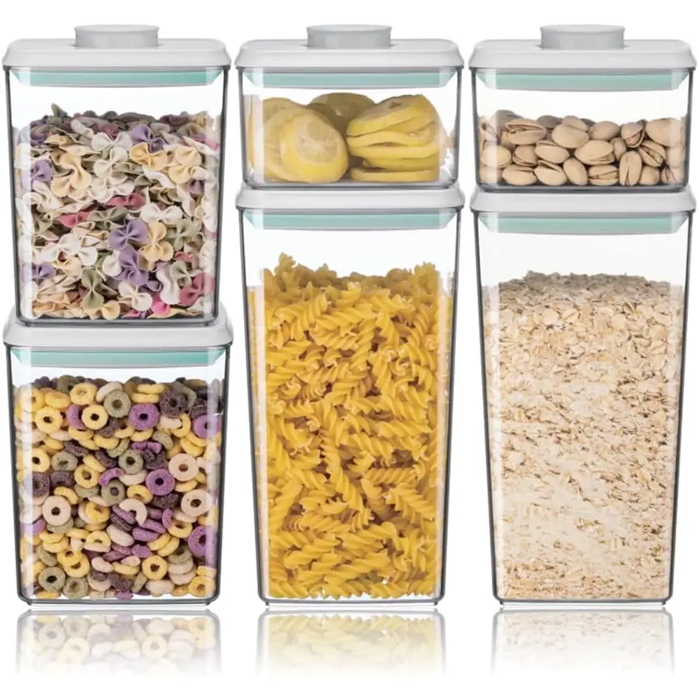 

Set of 6 BPA-Free Stackable Food Storage Containers with Lids for Kitchen, Cereal, Flour, Sugar (0.5, 1.2, 1.8qt) x2