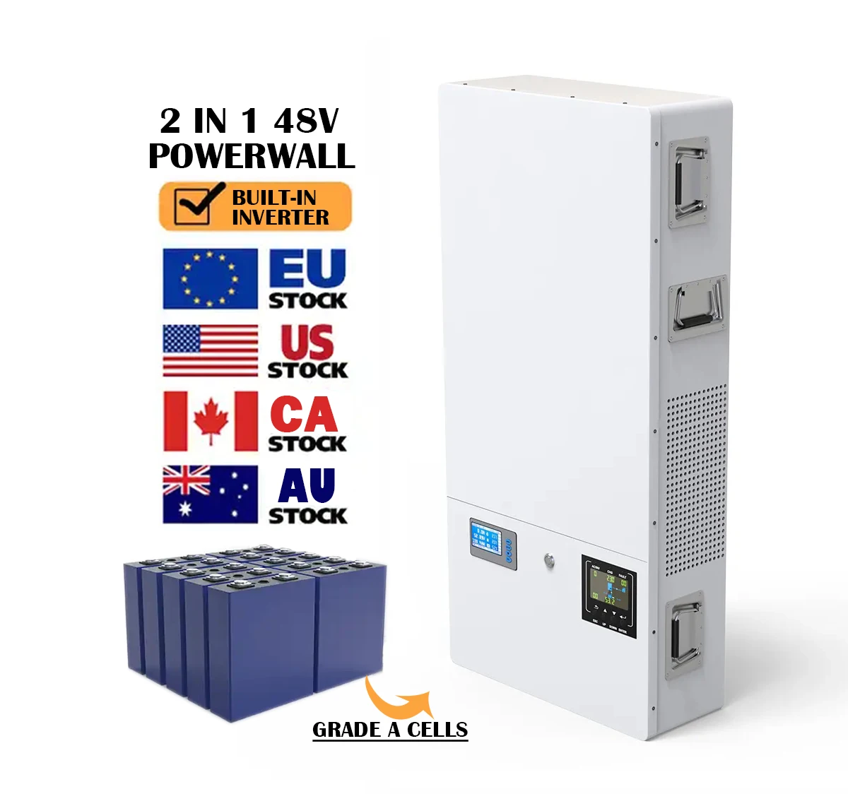 2 IN 1 5KW Inverter Wall-mounted LiFePO4 Battery Lithium Ion Battery Pack Akku Solar Energy Storage 48V 200Ah 10KWH Powerwall