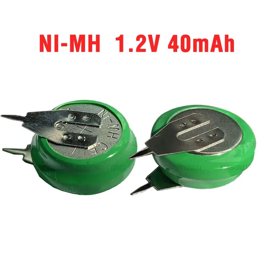 2/10pcs Ni MH 1.2V Battery 40mAh with Solder Pins Ni-MH Coin Cell Rechargeable Batteries for Flashlight LED Search Light Toy