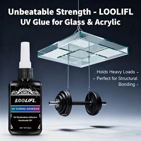 Loolifl 50ml Uv Curing Adhesive, Uv Shadowless Glue, Suitable for Glass and Acrylic, Super Strong, Heavy-Duty Structural Bonding, Uv Glue, Handmade DIY Transparent Invisible Uv Adhesive, High-Strength Transparent Shadowless Glue, Suitable for Glass and Acrylic Craft Decoration Bonding