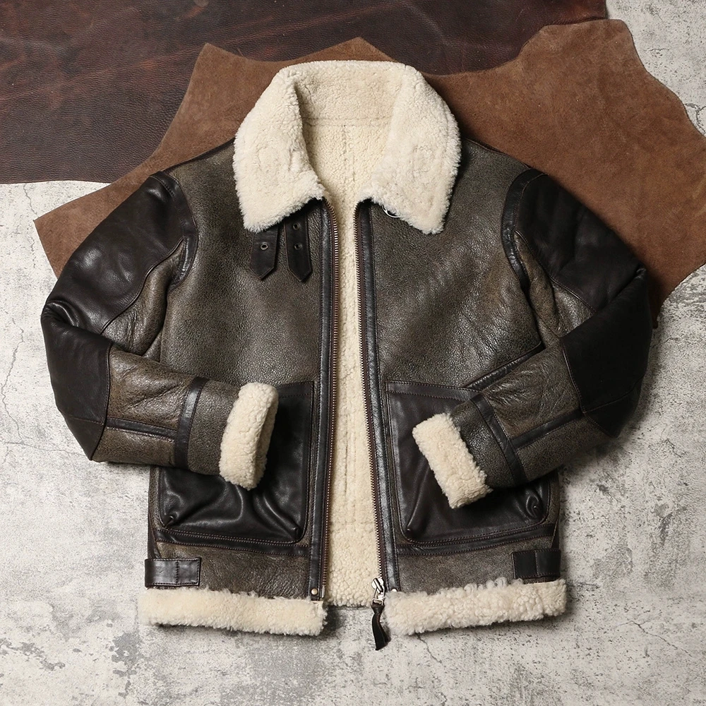 

DSF1180 Asian Size Quality Warm Thick Heavy Genuine Sheep Leather Mens Winter Shearling Fur B3 Jacket