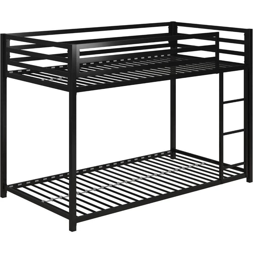 Metal Bunk Bed Frame for Kids, With Built-in Ladder, High Guardrail and Metal Slats, Floor Bed Bottom Bunk, No Boxspring