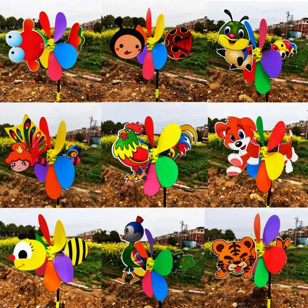 Novo colorido dos desenhos animados moinho de vento plástico tridimensional girador animal abelha seis cores moinho de vento casa decoração do jardim