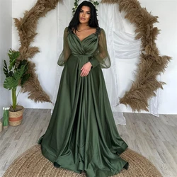 Nersessuperb-Robe de Soirée Vintage en Satin Vert, Ligne A, Col en V, Manches sulfBouffantes, Tulle, Tenue de Bal