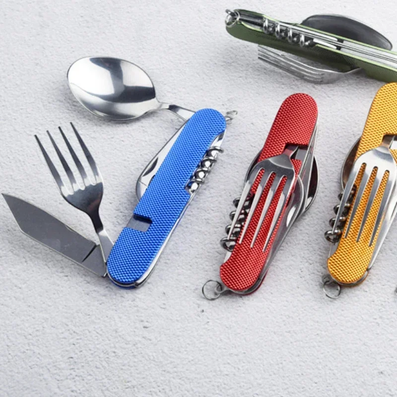 

New Six Open Multifunctional Camping Detachable Folding Knife and Fork Spoon Combination Outdoor tableware Portable Gift Knife