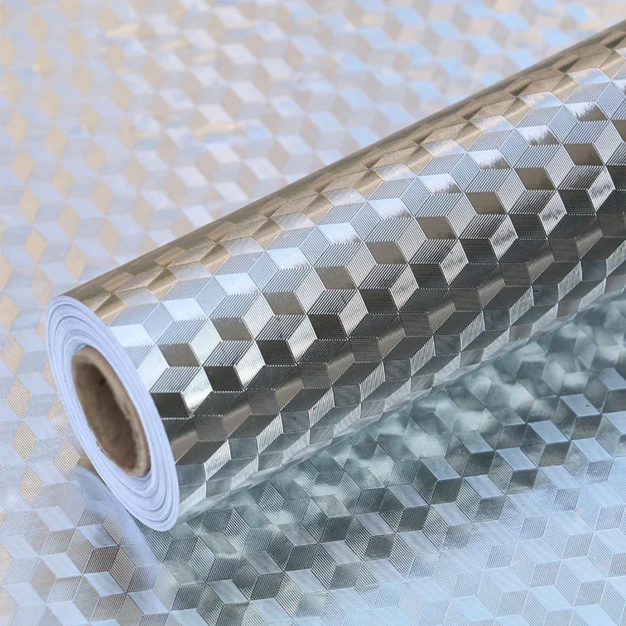 Modern Waterproof Oil-proof Self Adhesive Wallpaper Roll for Kitchen Stove Backsplash Aluminum Foil Sticker Furniture Decor Film