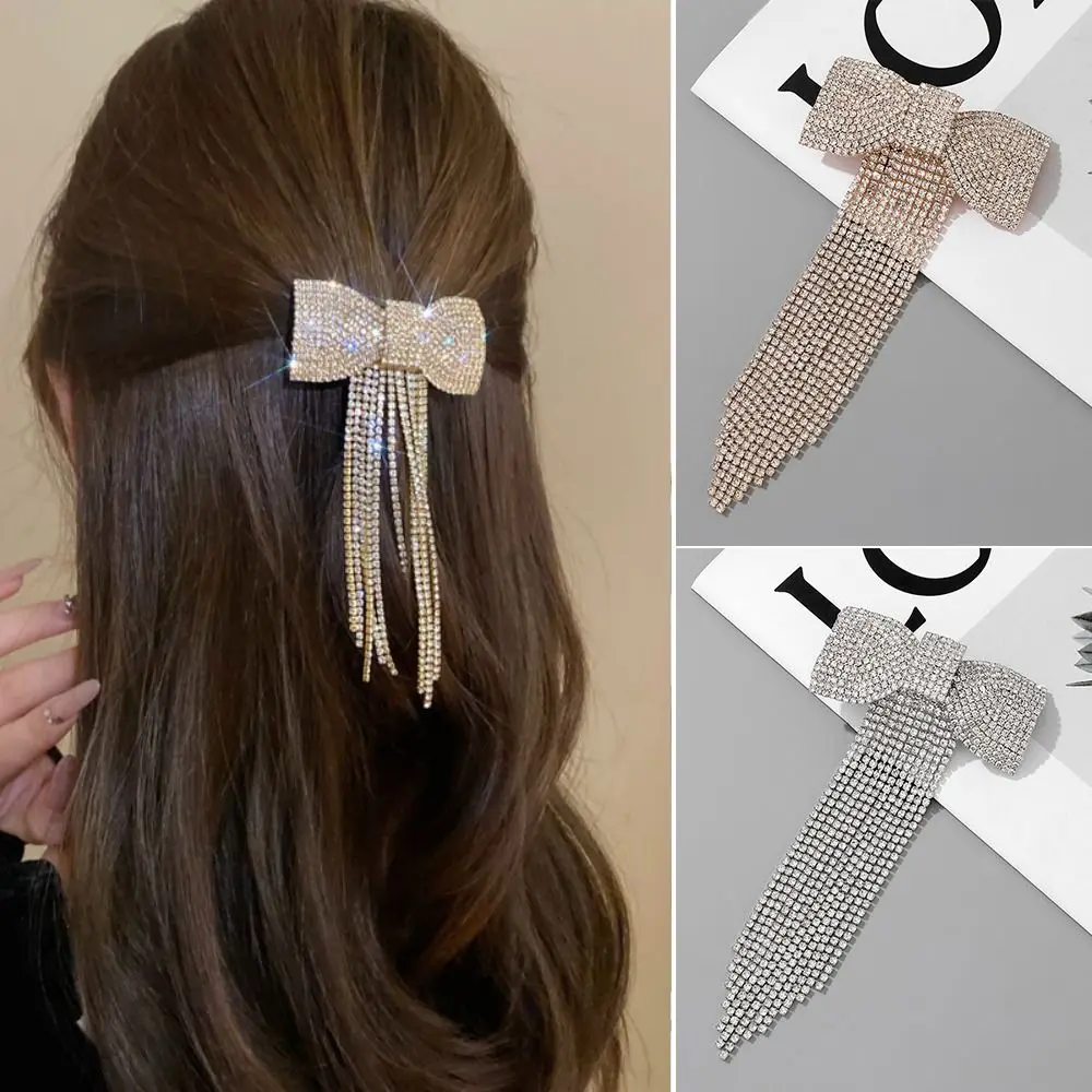 

Заколка для волос с бантом и бахромой, цвета: золото, серебро, длинная кисточка, темпераментная заколка для волос, темперамент, роскошные аксессуары для волос для женщин