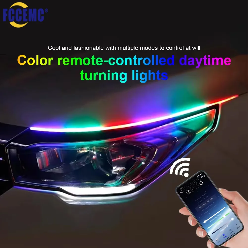 

Sequential Flowing Car Headlight DRL Daytime Running Lights Super Bright Symphony APP Control LED Turn Signal Flow Light 12V