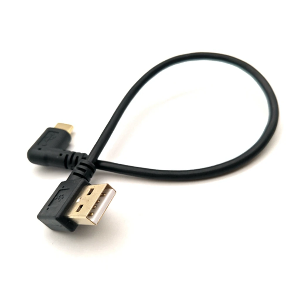 0.25M GOLD Coated Bottom Angle USB 2.0 (Type A) Plug to USB 3.1 (Type-C) Male Left, Right Angle USB Data Sync, Charge Cable Plug