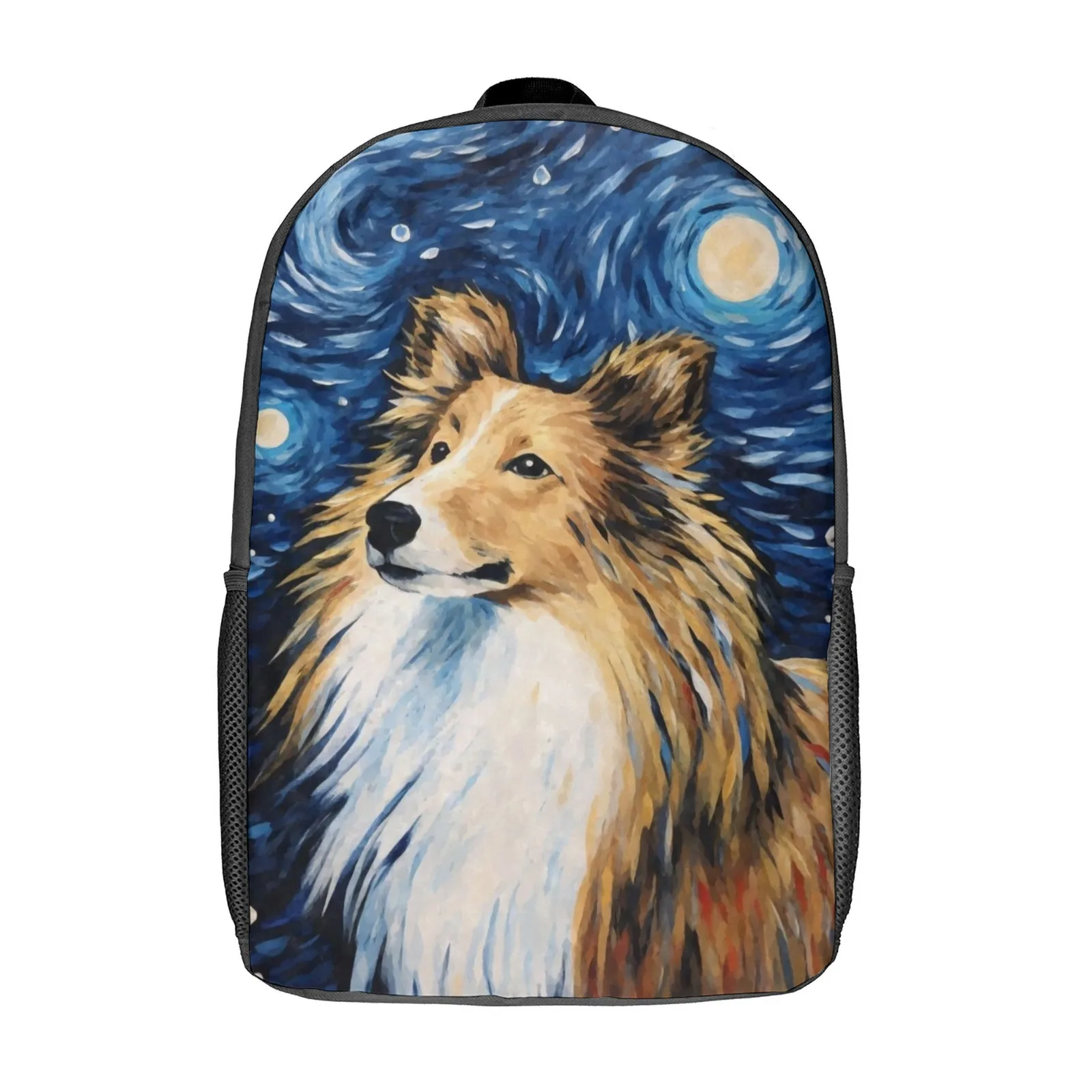 Shetland Sheepdog Night Mochilas Zaini scolastici stampati per adolescenti Borsa per asilo Ragazzi Borsa per zaino scolastico da 17 pollici