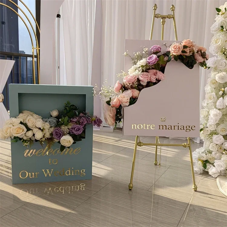 Customized Wedding Decoration Floral Sign Blue And White Acrylic Box Flower Wedding Welcome Sign For Event