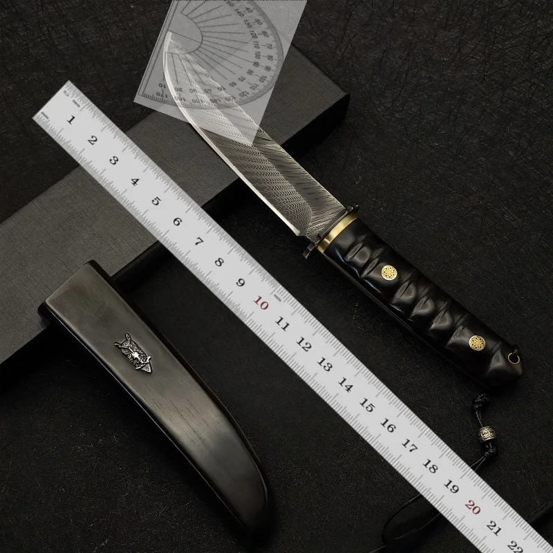 มีดตรงขนาดเล็ก ลายไม้ดำ ดามัสกัส รูปนกฮูก ความแข็งสูง คมกริบ เหมาะสำหรับการปีนเขา ตั้งแคมป์ เอาตัวรอดกลางแจ้ง