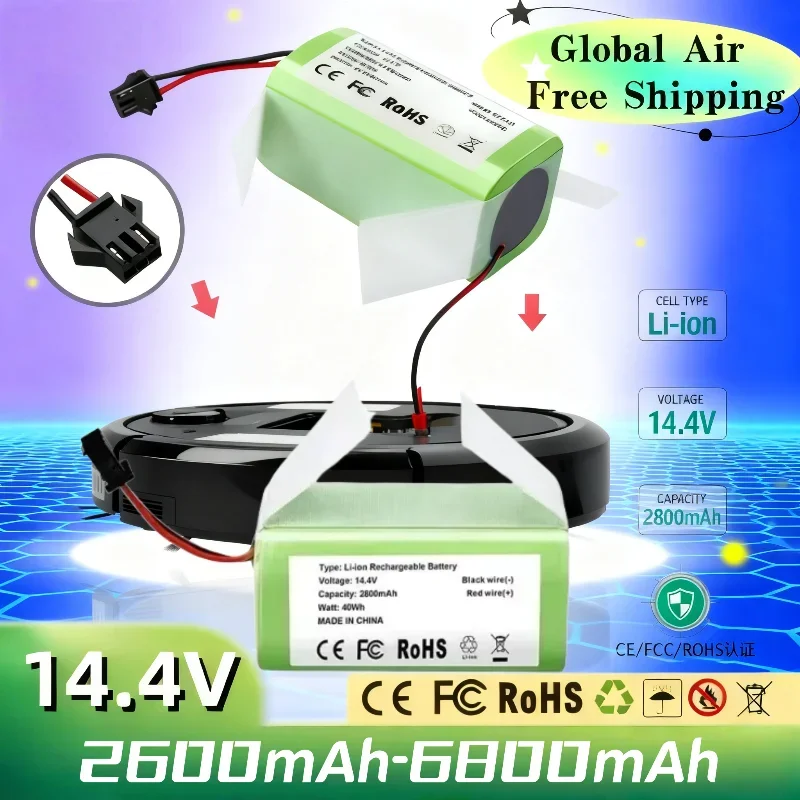 

14.4V6800mAh Li-ion Battery Compatible with Conga990 1090 Tesvor X500 Ecovacs Deebot N79 N79S DN622 Eufy RoboVac 11 11S Robo