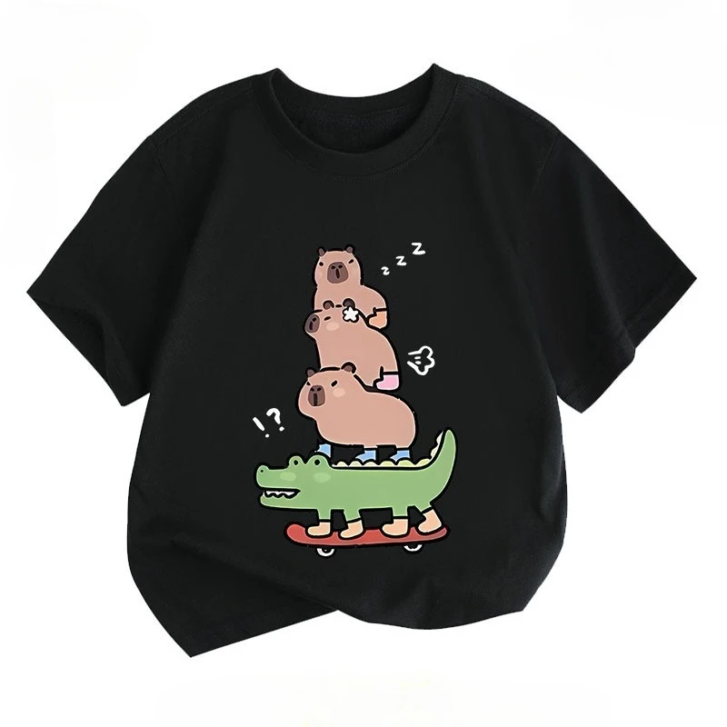 

Capybara Cartoon Capybara Boy Half-sleeved Pure Cotton Summer Loose Children's Top Short-sleeved, Versatile and Fashionable