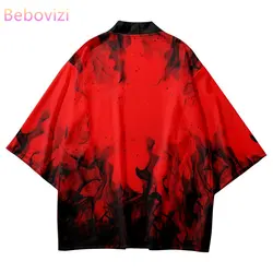 Fashion Design Print Red Shirt Japanese Traditional Haori Women Men Beach Yukata Streetwear Cardigan Kimono Asian Clothing