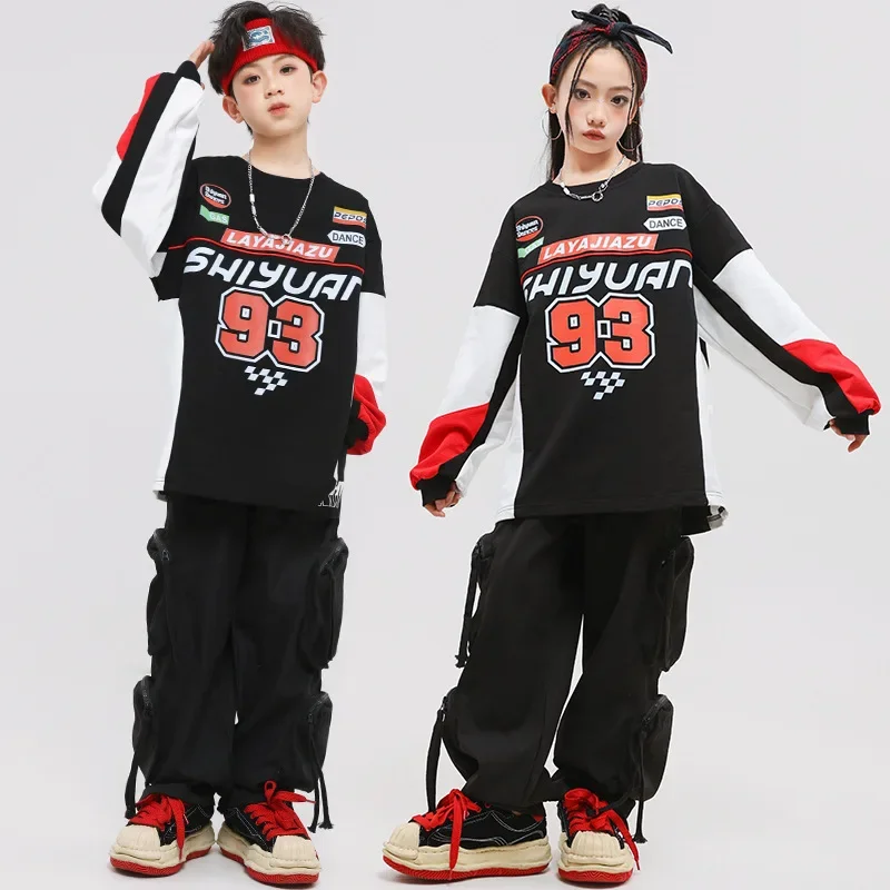 ใหม่ Hip Hop Dance เสื้อผ้าสําหรับวัยรุ่นเด็กสีดํากางเกงสาวแฟชั่นชุดฝึกสวมใส่ Modern Jazz Performance ชุด