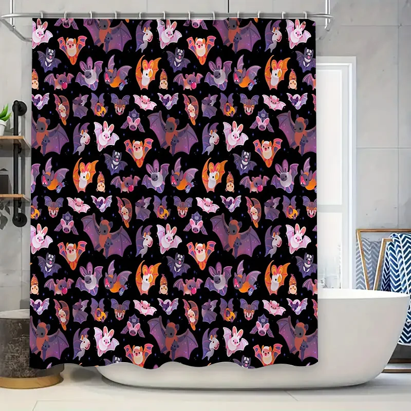 

Cute Bat Shower Curtain Halloween Spooky Forest Bats Blackout Bathroom Decor Gothic Horror Washable Fabric Panel Home