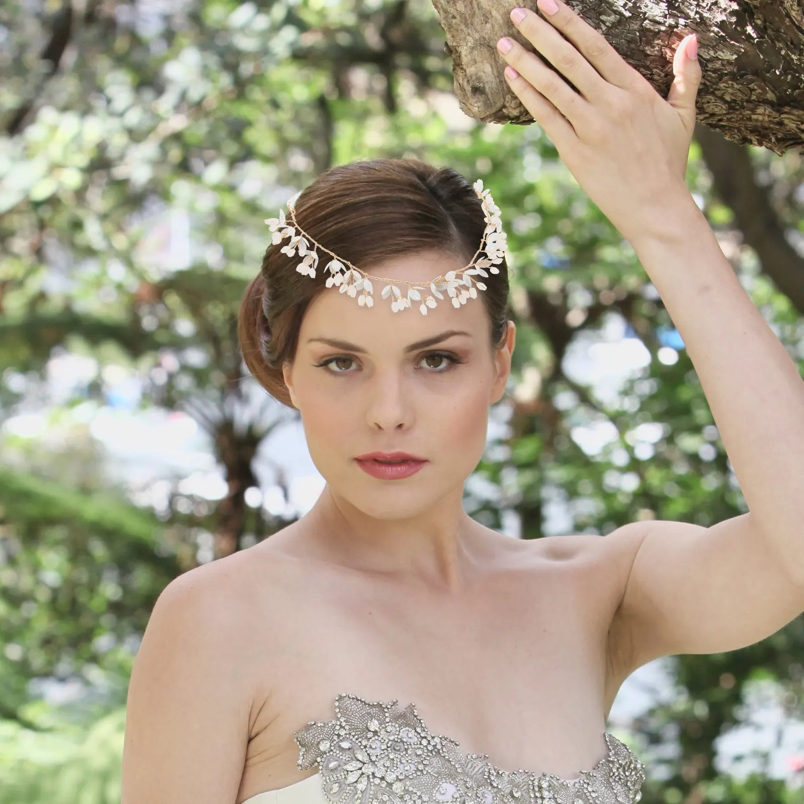 

Crystal Hair Vine Flower Headband Exquisite Bridal Ribbon Headpiece Wedding Hair Accessories for Bride Bridesmaid Party