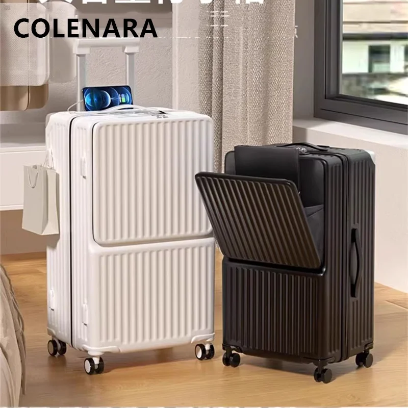COLENARA USB Charging Suitcase Front Opening Laptop Cart Case Cart Style Travel Bag 24
