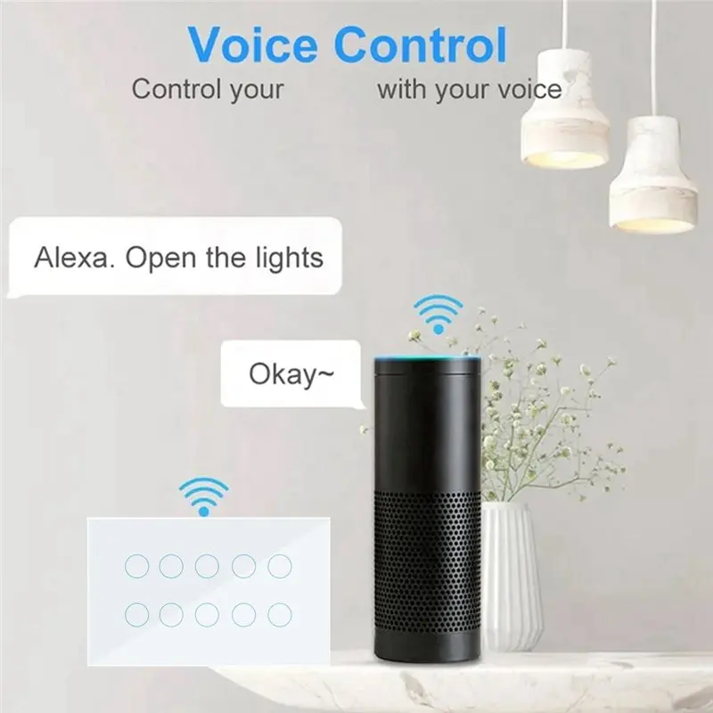 [A92P!】 WIFI Smart Touch Light Wall Switch Interruptor Glass Panel 10 Gang Tuya Smart Life For Alexa Google Home Durable White