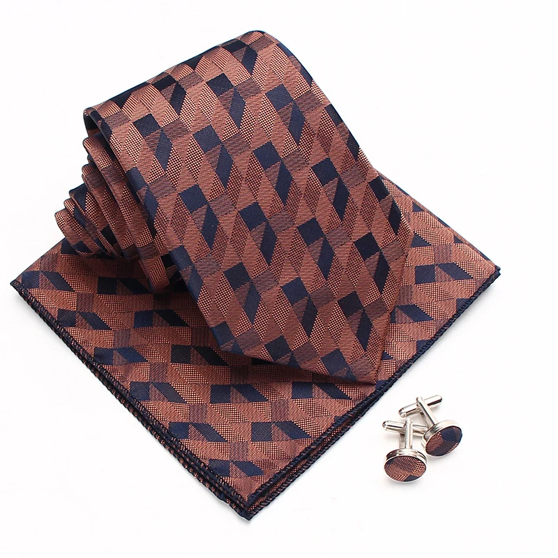 8cm Width Mens Silk Neckties Brown Gray Plaid Neck Tie Adult Size Flower Ties Formal Dress Suit Accessories Shirt Tuxedo Cravat