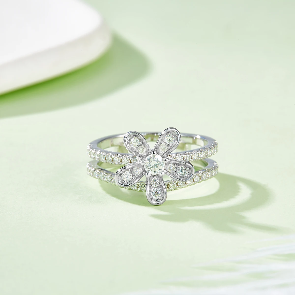 

S925 посеребренное 18-каратное белое золото с цветком муассанита и бриллиантом женское кольцо основной камень 3,5 мм для женщин подарок