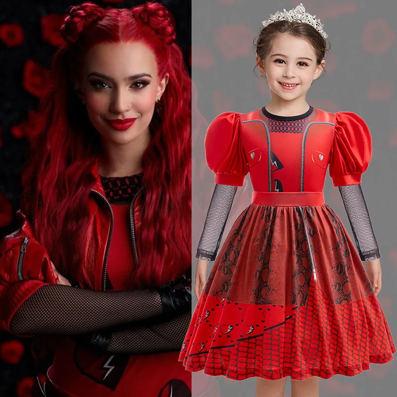 Descendants The Rise of Red Costumes Girl Carnival Costumes Kids Party Cosplay Dress Halloween Party Girls Halloween 3-12Y