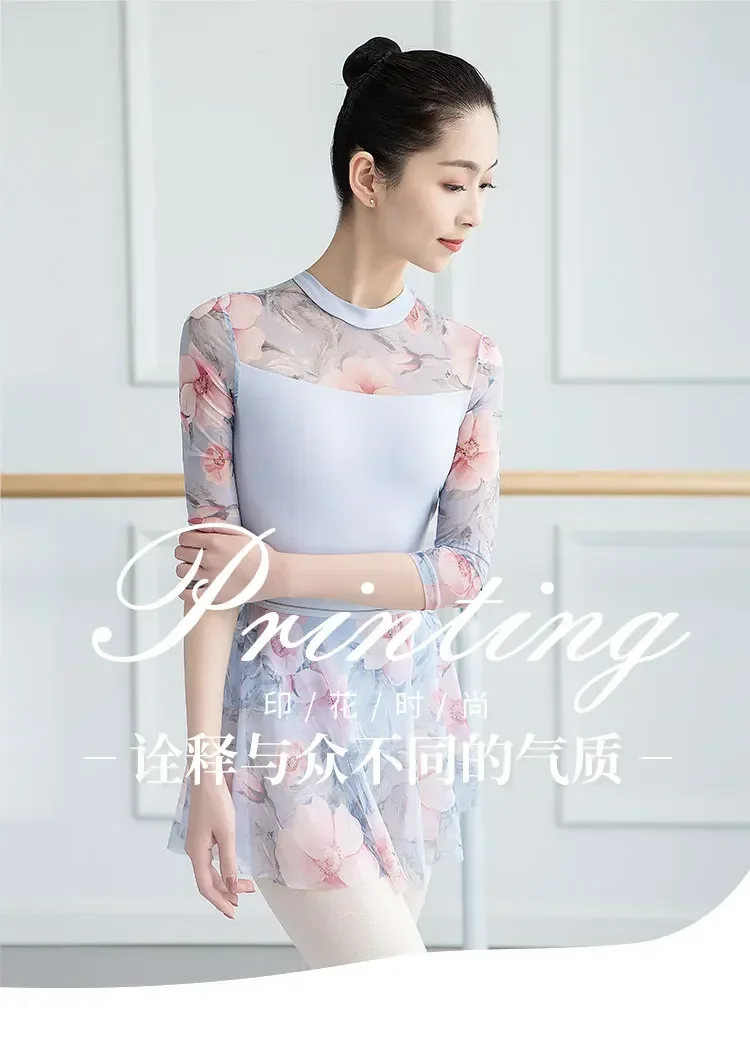 Justaucorps de danse jupe de Ballet adulte à manches longues flore col haut justaucorps de Ballet robe de Ballet ballerine Dancewear justaucorps de gymnastique