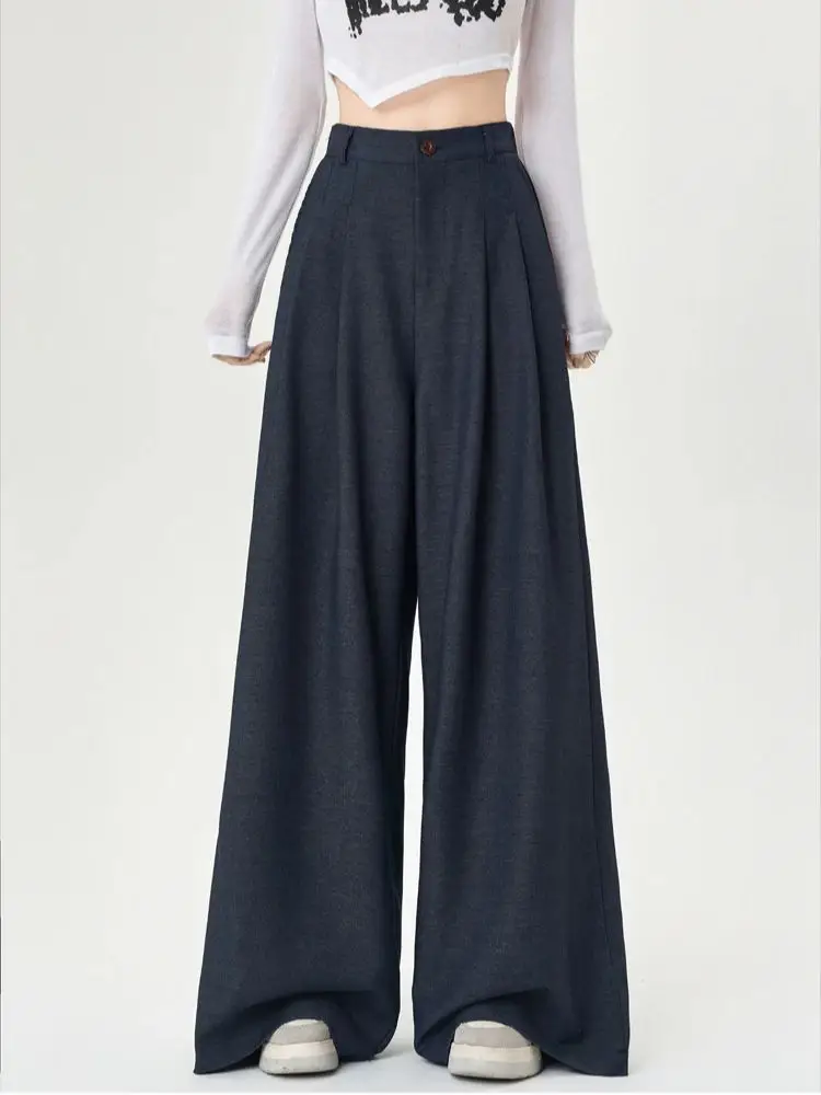 

Модные женские костюмные брюки с высокой талией, весенне-осенние свободные повседневные широкие брюки, женские универсальные прямые брюки