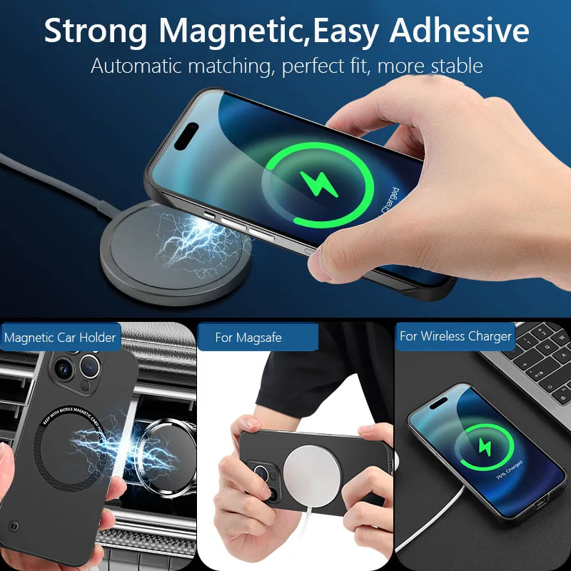 Frameless Magnetic Magsafe Slim Case For iPhone 15 14 13 12 11 Pro Plus Max X XS Max XR Wireless Charging Hard Back Cover