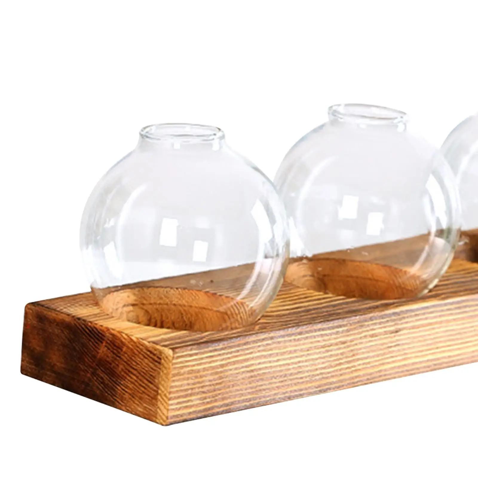 Vase en verre transparent avec base en bois, bouteille créative, pot de propagation