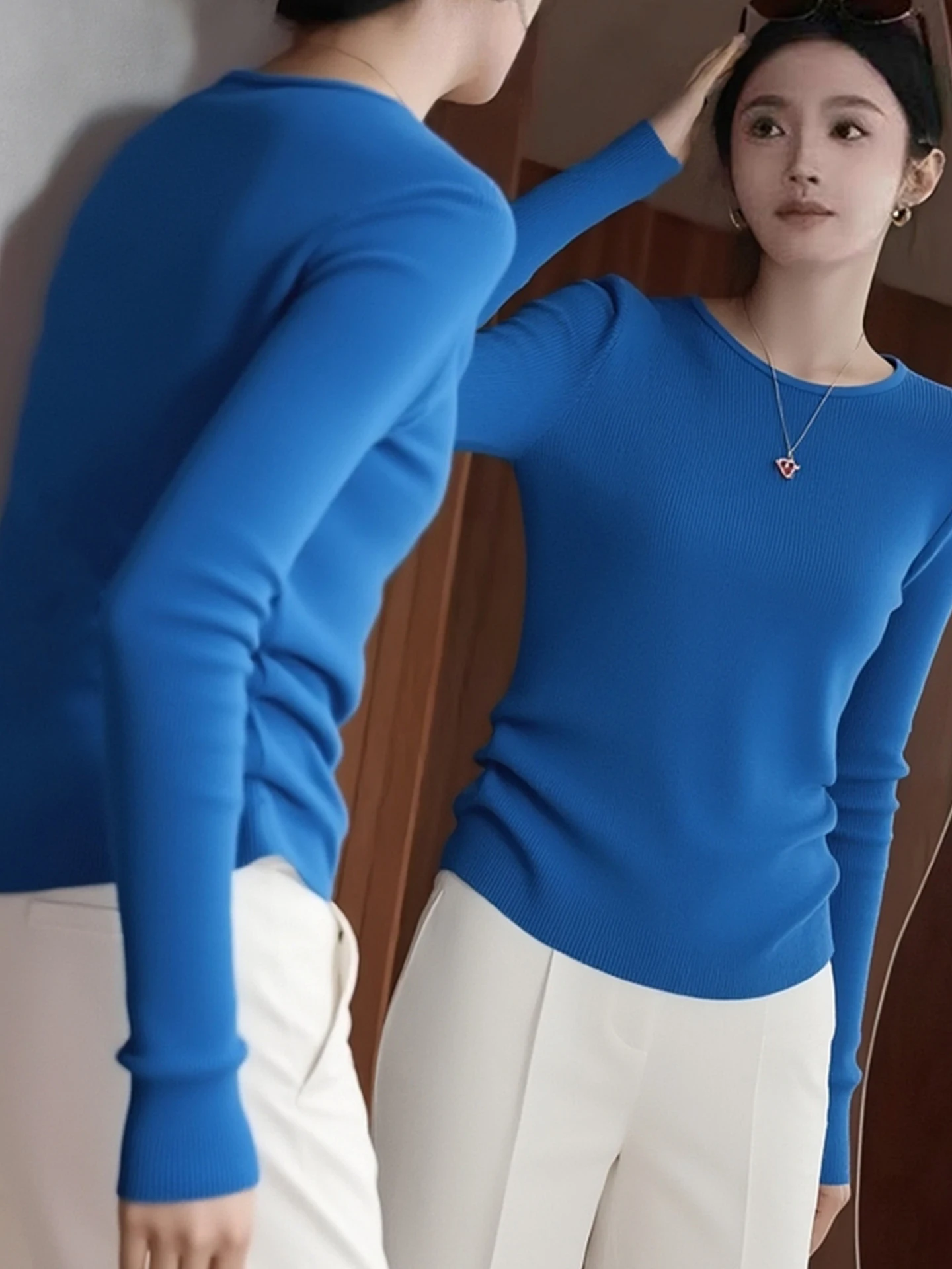 Ele Camere Long Sve round Ne Base irt Super Whitening Knitted Sweater Korean Sle Slim Fit Autumn Winter Faion