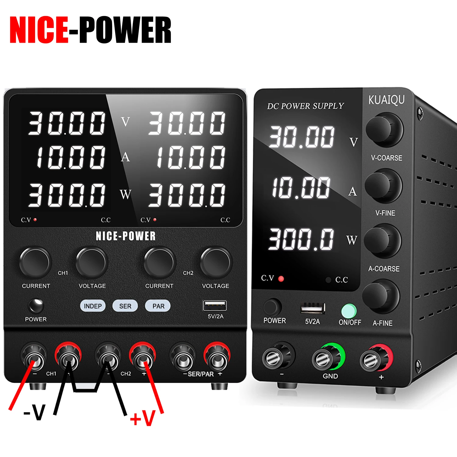 NICE-POWER 30V 10A Einstellbares DC-Netzteil, Ein-/Zweikanal-Stromversorgung, 60V 5A, 120V 3A Labor-Stromquelle, SMPS, SPS3010-2KD, SPS-C3010