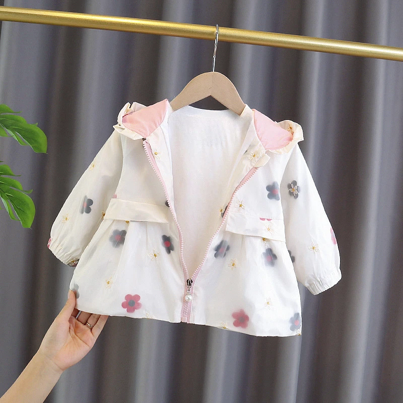 Autumn Coat Toddler Baby Spring Floral Pearl Zipper Girls Windbreaker Childrens Cotton Coat Korean Clothes Jackets for Girls