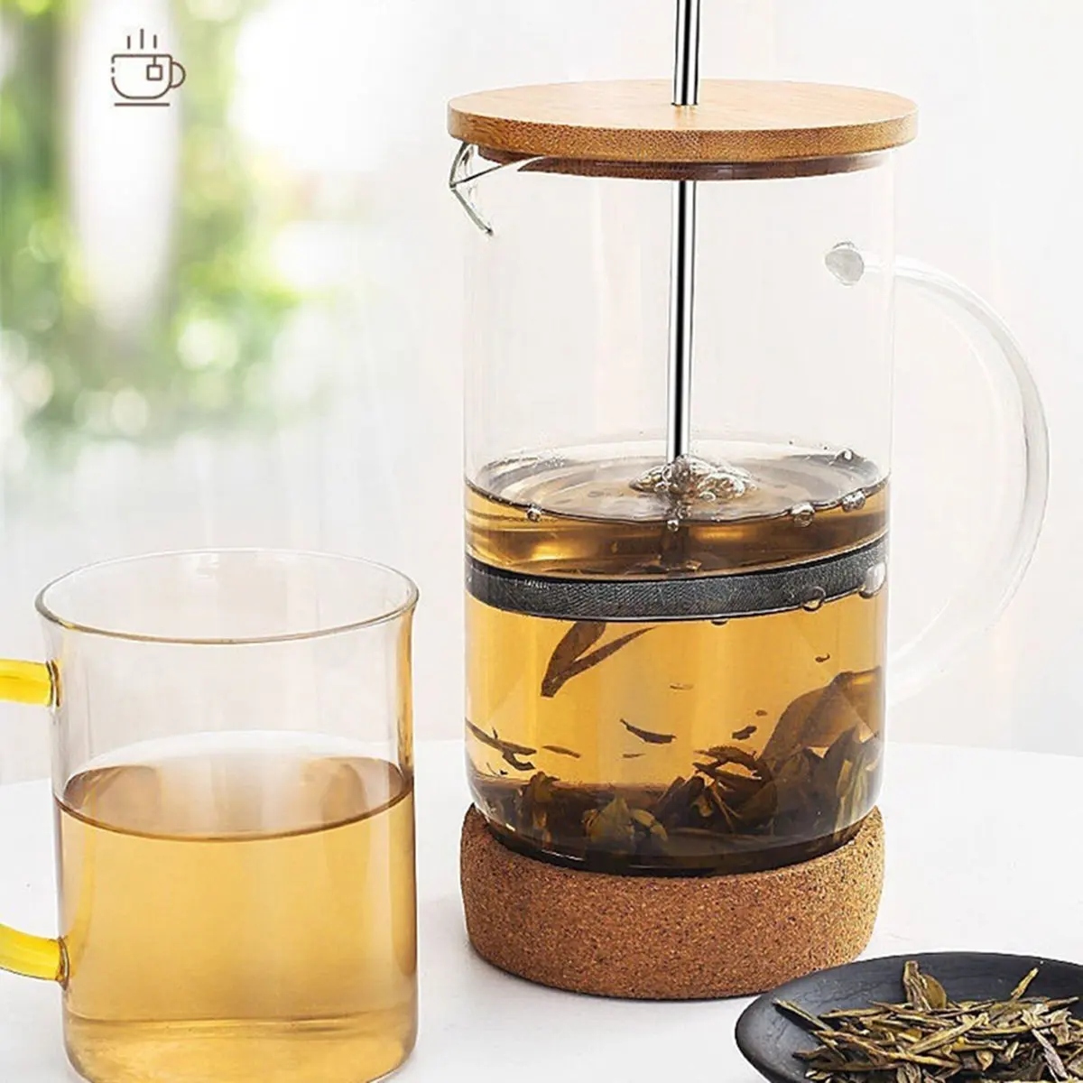 A56K Coffee French Press Pot with Filter High Borosilicate Glass Hand Punch Coffee Pot Brewings Tea Pot Tools Wooden Lid D