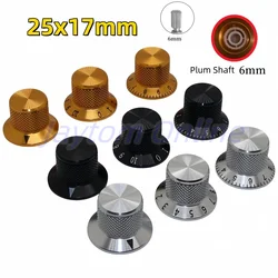 2pcs Aluminum Alloy Switch Potentiometer Knobs Volume Audio Electric Guitar Bass Caps 25X17mm Plum Shaft 6mm Black/Silver/Gold