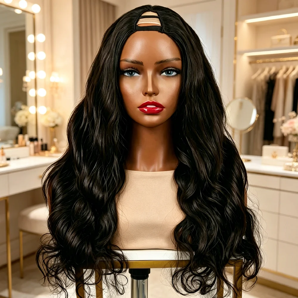 32 Inch V Part Wig Body Wave Human Hair Wig Pre Plucked Brazilian Human Hair Natural Color 250% Density U Shape Wig
