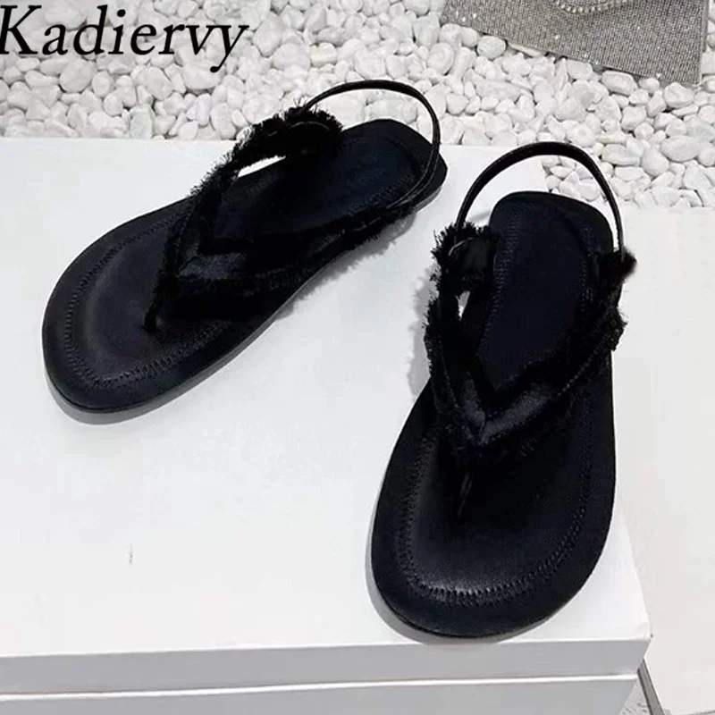 Summer Flat Sandals Woman Flip Flops Black White Bead Holiday Shoes Female Fashion Comfort Roman Sandals Women Sandalias Mujer