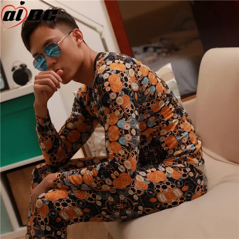 Men\'s Underwear Sets Printed Thermal Cotton Comfortable Breathable Bottoming Autumn Trousers Winter Underpants