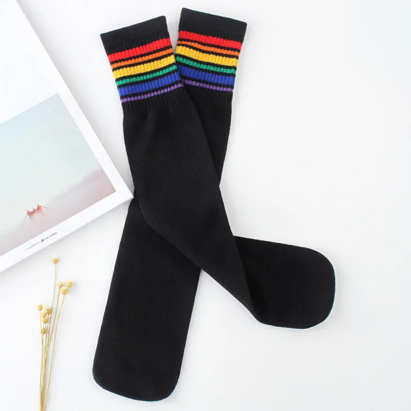 Kids Boys Girls Rainbow Striped Sock Soft Knee High Socks Student Football Sports Socks  Children Long Tube Leg Warm Socks 1-15Y