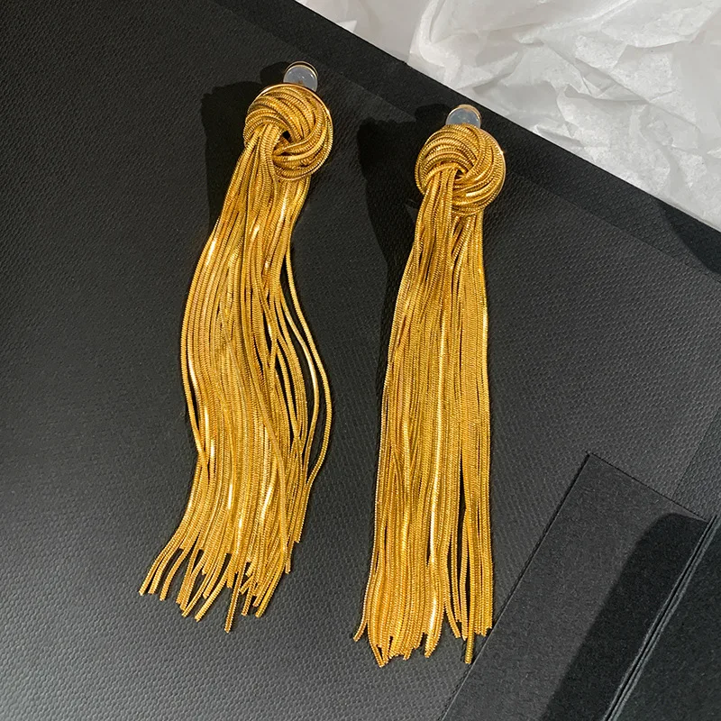 6pair Gold Plated Bar Long Thread Tassel Drop Earrings Pearl Base For Women Bridal Earring Fashion Wedding Jewelry
