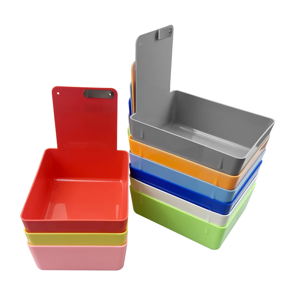 10pcs Colourful Dental Work Lab Pans Neaten Case With Metal Clip Holder ABS Plastic Durable Storage Case Dentistry Turnover Box