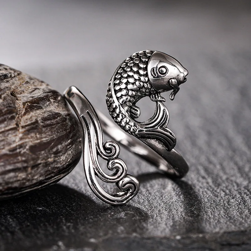 Vintage Vintage Fish Shaped Ring with An Open Mouth Design, Women's New Elegant Ethnic Style, Retro Temperament, First Accessory